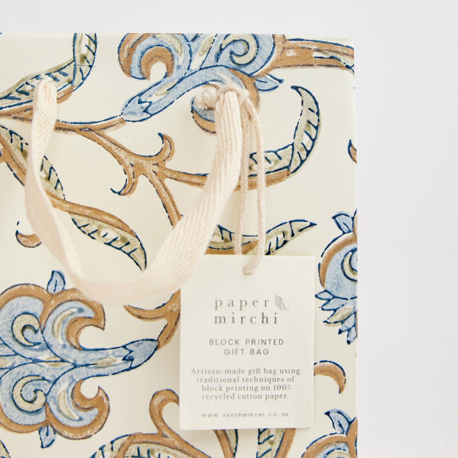 Hand Block Printed Gift Bags (Small) - Blue Stone - Chobham Flowers #