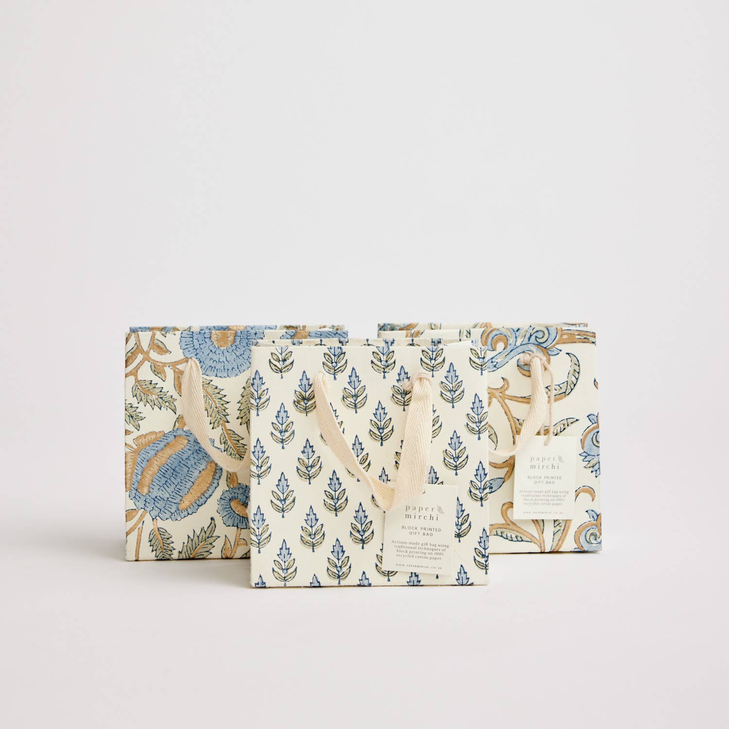Hand Block Printed Gift Bags (Small) - Blue Stone - Chobham Flowers #