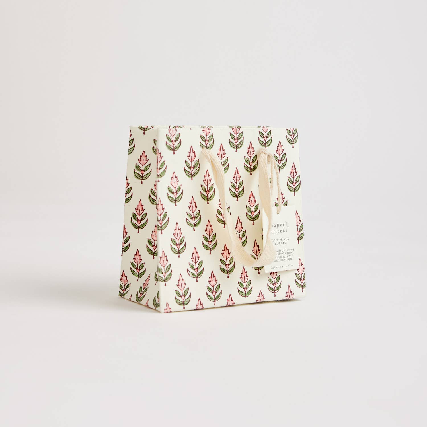 Hand Block Printed Gift Bags (Small) - Blush - Chobham Flowers #