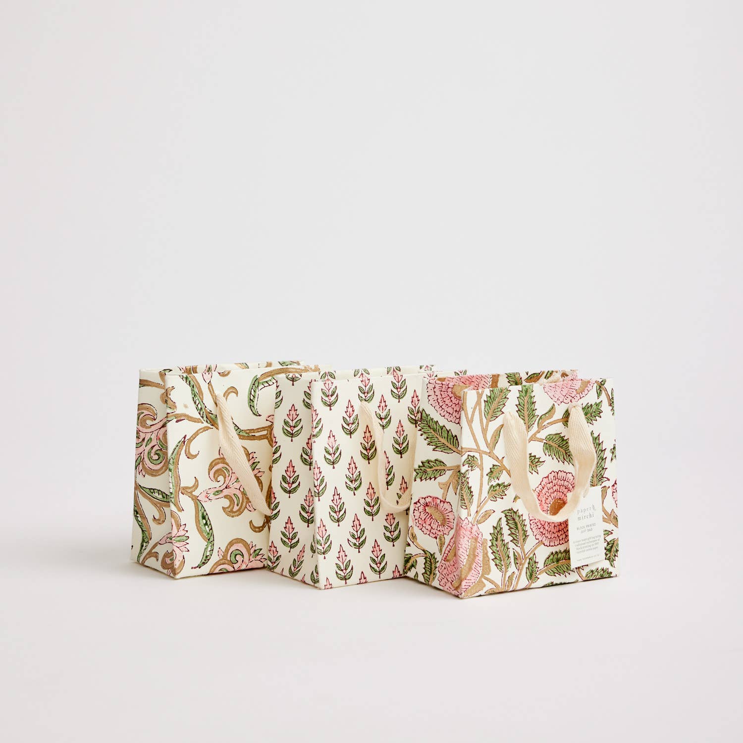 Hand Block Printed Gift Bags (Small) - Blush - Chobham Flowers #