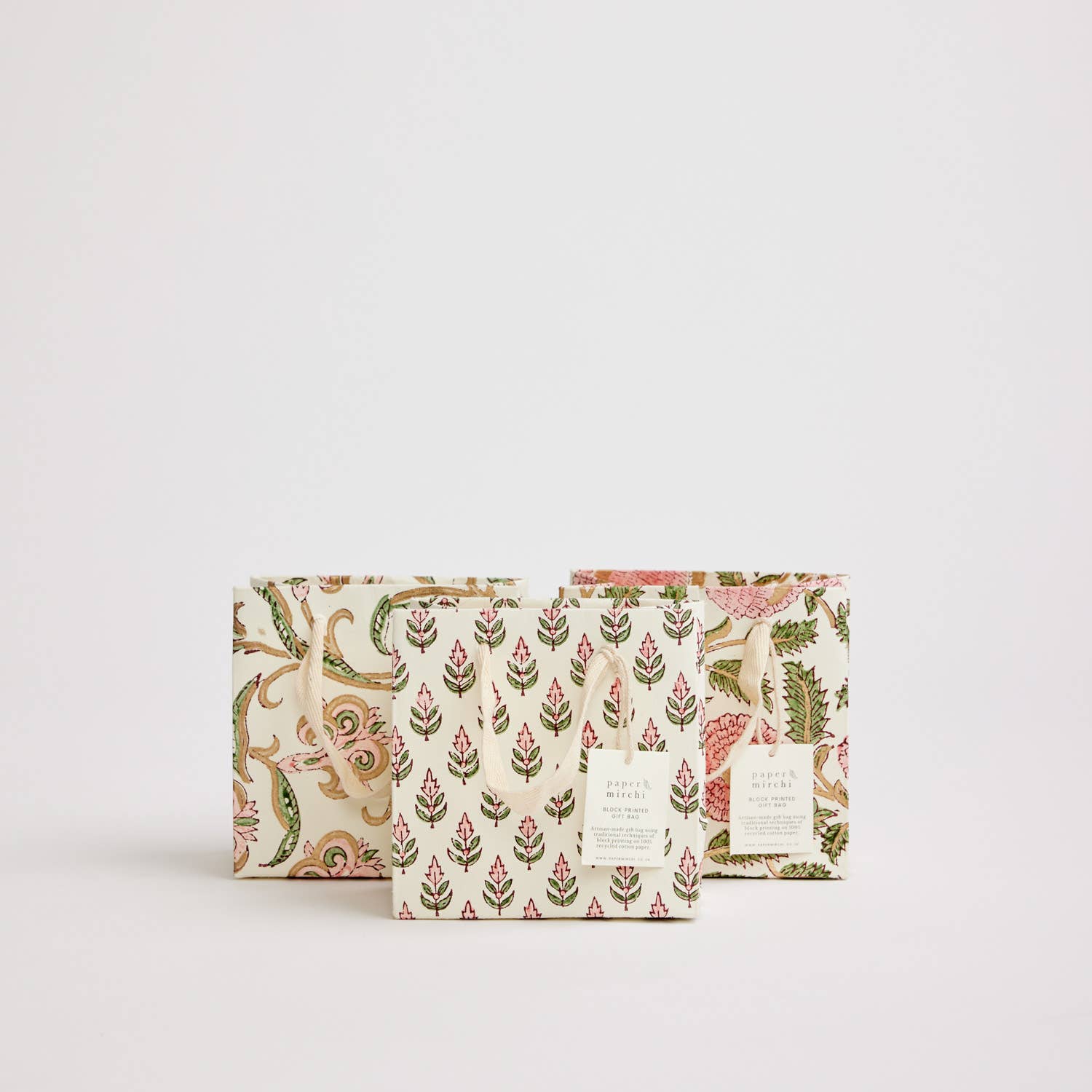 Hand Block Printed Gift Bags (Small) - Blush - Chobham Flowers #