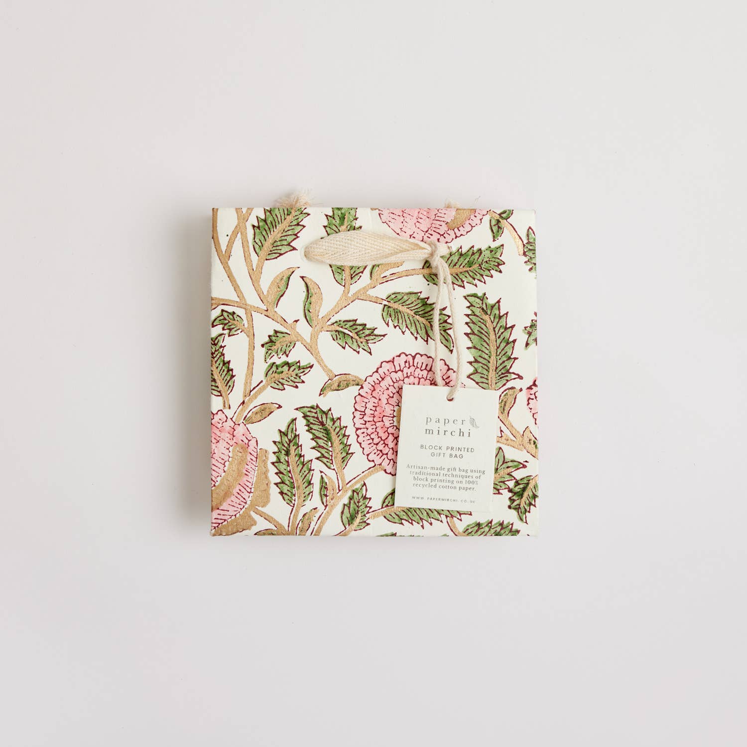 Hand Block Printed Gift Bags (Small) - Blush - Chobham Flowers #