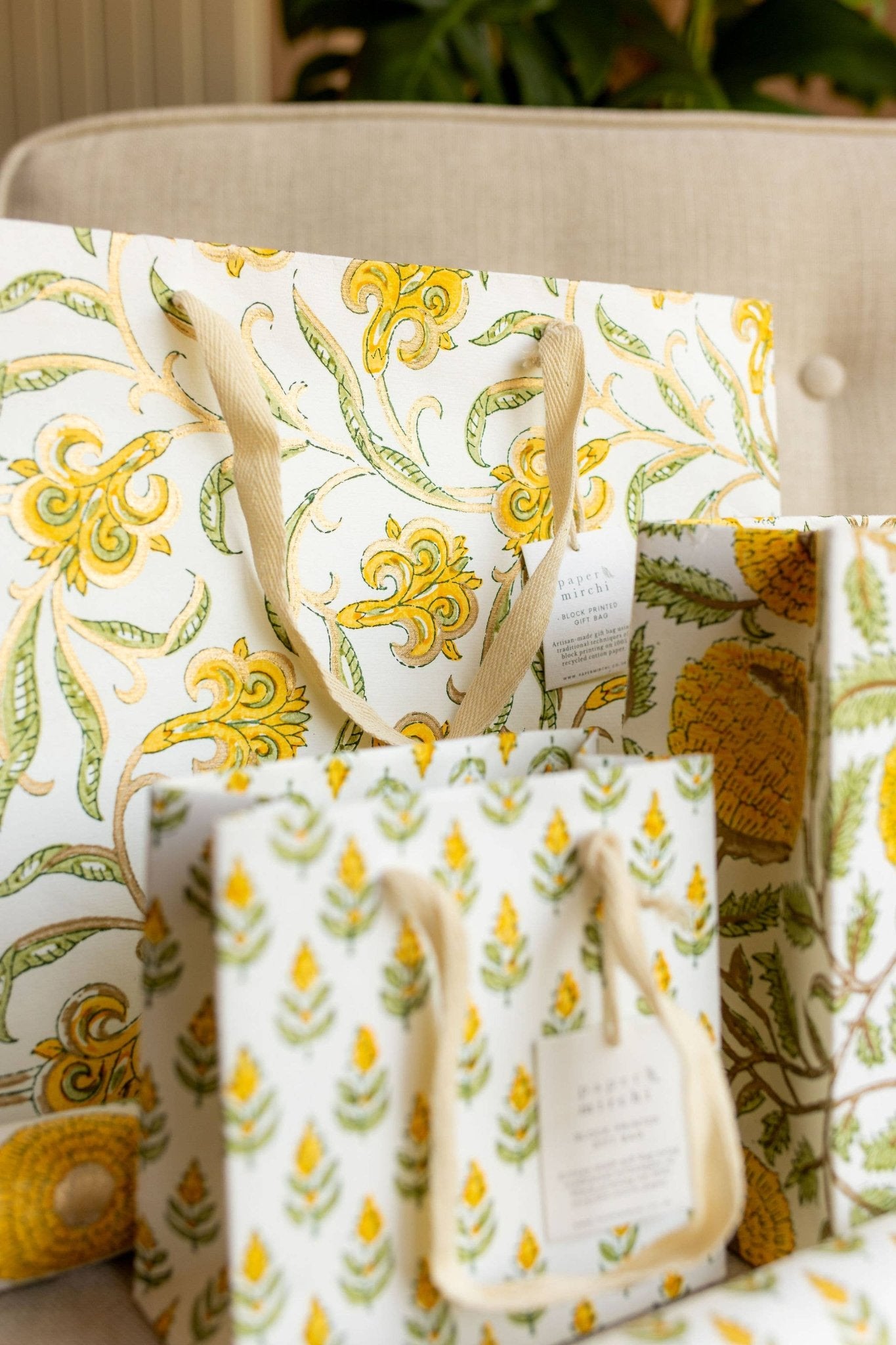 Hand Block Printed Gift Bags (Small) - Sunshine - Chobham Flowers #