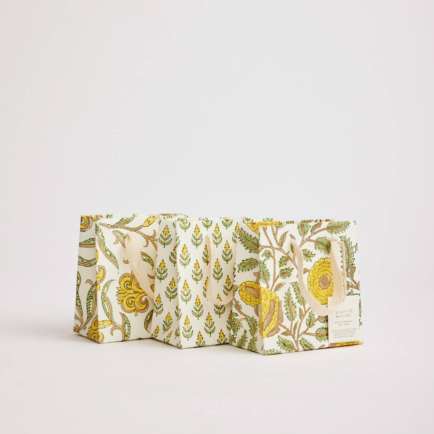Hand Block Printed Gift Bags (Small) - Sunshine - Chobham Flowers #