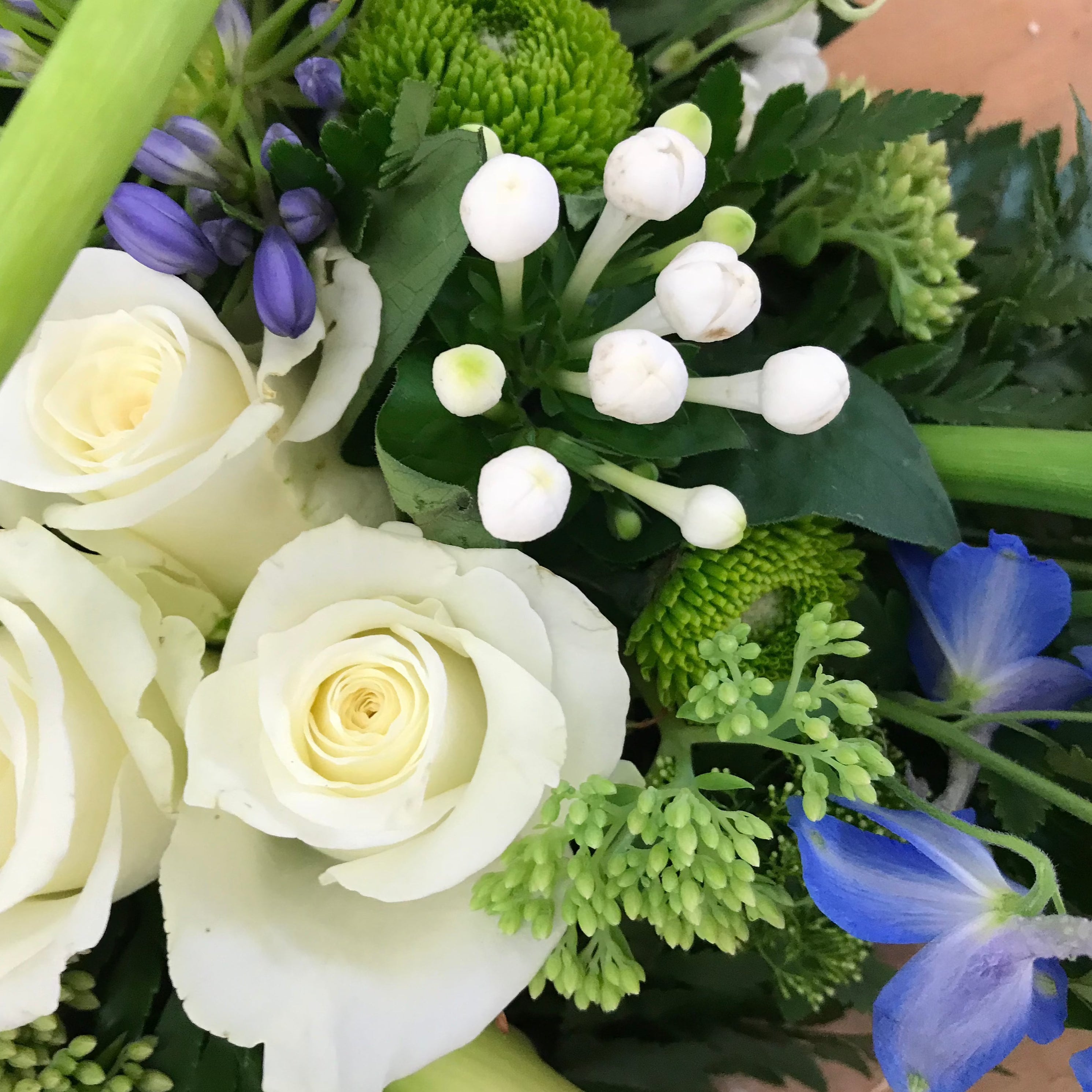 Blue & White Open Centre Heat - Funeral Flowers