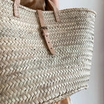 STRAW BAG Handmade Moroccan Basket with Leather - Chobham Flowers #