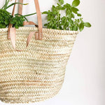STRAW BAG Handmade with leather, French Market Basket - Chobham Flowers #Brown