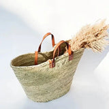 STRAW BAG Handmade with leather, French Market Basket - Chobham Flowers #Brown