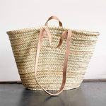 STRAW BAG Handmade with leather, French Market Basket - Chobham Flowers #Brown