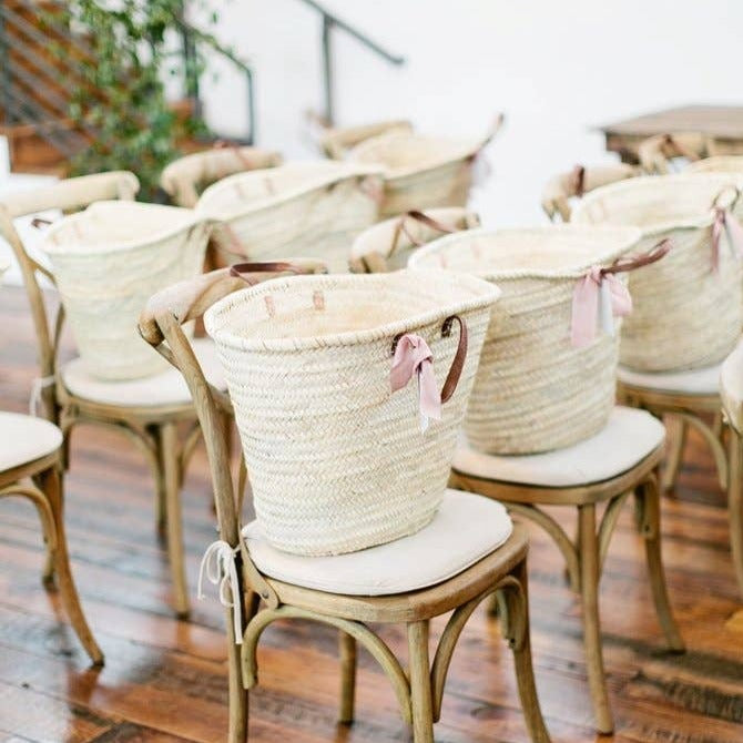 STRAW BAG Handmade with leather, French Market Basket - Chobham Flowers #Brown