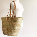 STRAW BAG Handmade with leather, French Market Basket - Chobham Flowers #Brown