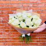 White Rose Handtied Bouquet - Chobham Flowers #Medium -10 Stems